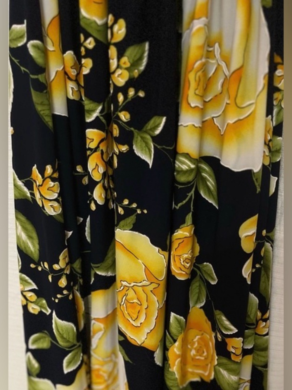 Navy Blue and Yellow Long Floral Dress - Picture 4 of 5